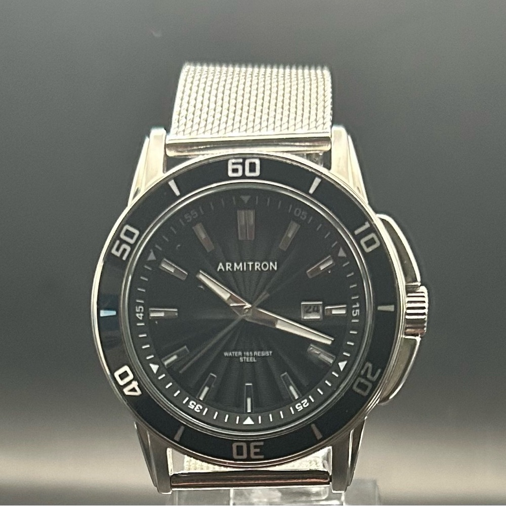 Armitron Men’s Black Dial Stainless Steel Bracelet Quartz Watch 42mm Preowned